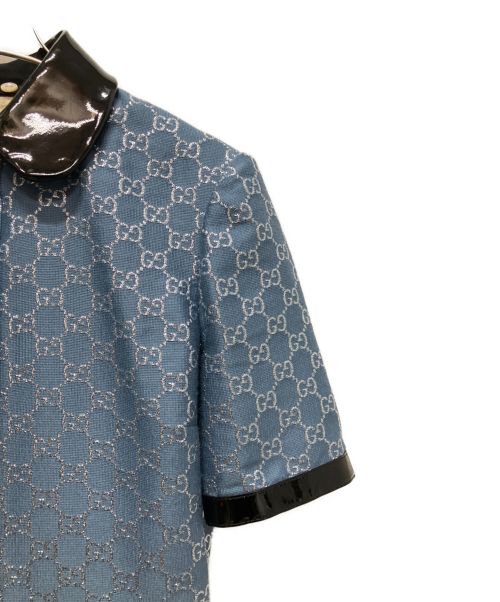 GUCCI（グッチ）GUCCI (グッチ) GG ロゴエナメル切り替え半袖ワンピース ネイビー サイズ:36の古着・服飾アイテム