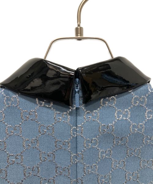 GUCCI（グッチ）GUCCI (グッチ) GG ロゴエナメル切り替え半袖ワンピース ネイビー サイズ:36の古着・服飾アイテム
