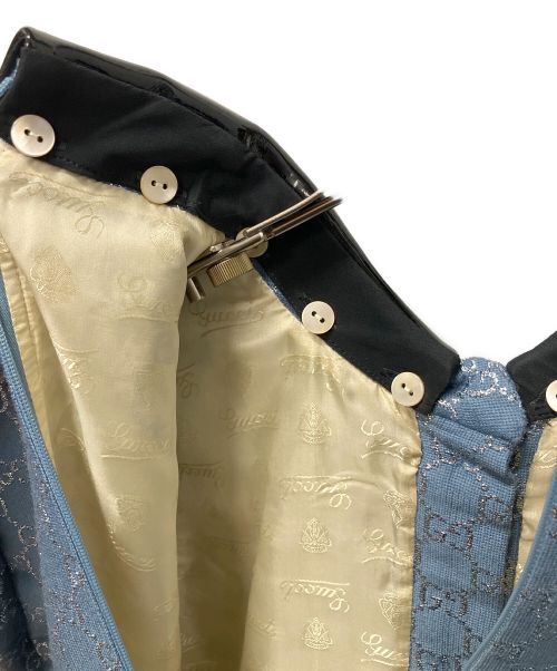 GUCCI（グッチ）GUCCI (グッチ) GG ロゴエナメル切り替え半袖ワンピース ネイビー サイズ:36の古着・服飾アイテム