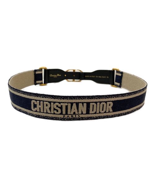 Christian Dior（クリスチャン ディオール）Christian Dior (クリスチャン ディオール) CDバックルキャンバスベルト ブラック×ネイビー サイズ:75の古着・服飾アイテム