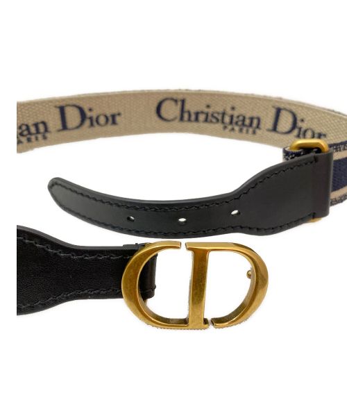 Christian Dior（クリスチャン ディオール）Christian Dior (クリスチャン ディオール) CDバックルキャンバスベルト ブラック×ネイビー サイズ:75の古着・服飾アイテム