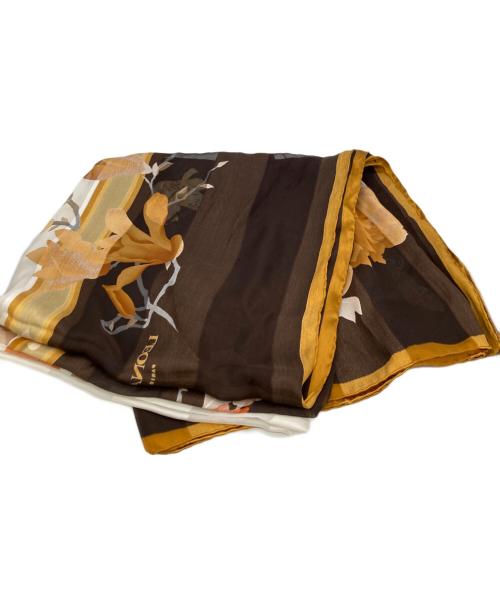 LAONARD（レオナード）LAONARD (レオナード) シルク大判ストール ブラウン×ホワイトの古着・服飾アイテム