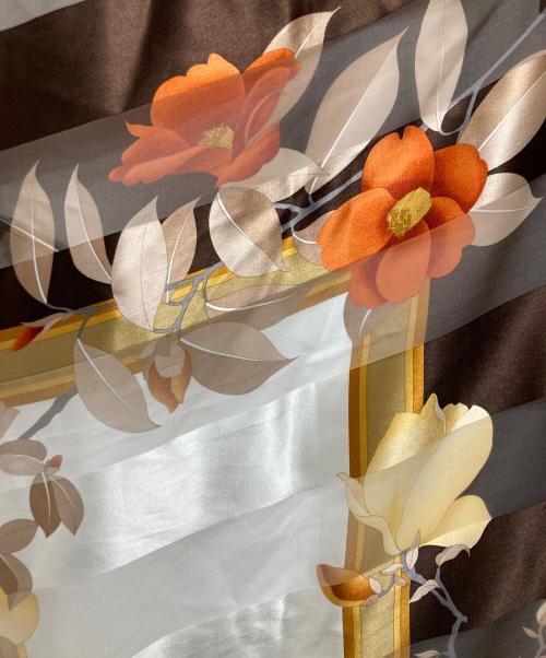 LAONARD（レオナード）LAONARD (レオナード) シルク大判ストール ブラウン×ホワイトの古着・服飾アイテム