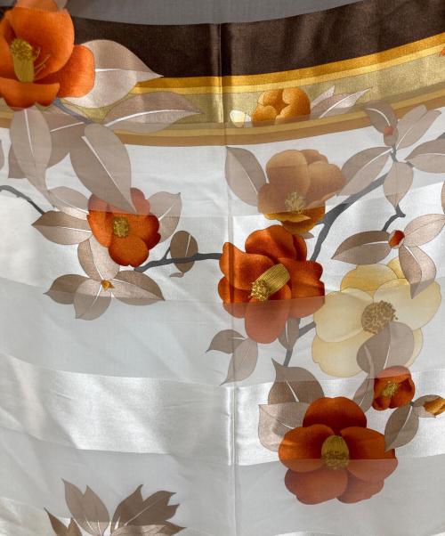 LAONARD（レオナード）LAONARD (レオナード) シルク大判ストール ブラウン×ホワイトの古着・服飾アイテム