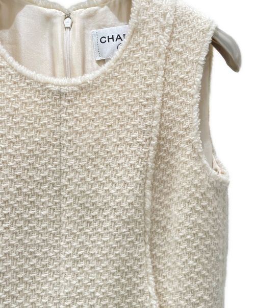 CHANEL（シャネル）CHANEL (シャネル) ツイード ノースリーブ ワンピース ホワイト サイズ:34の古着・服飾アイテム