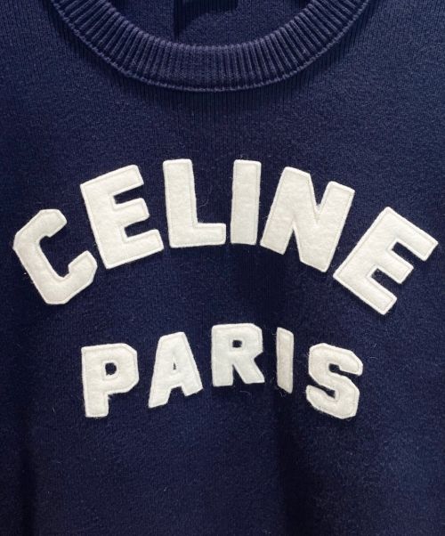 CELINE（セリーヌ）CELINE (セリーヌ) フロック ロゴ ニット セーター ネイビー サイズ:XLの古着・服飾アイテム