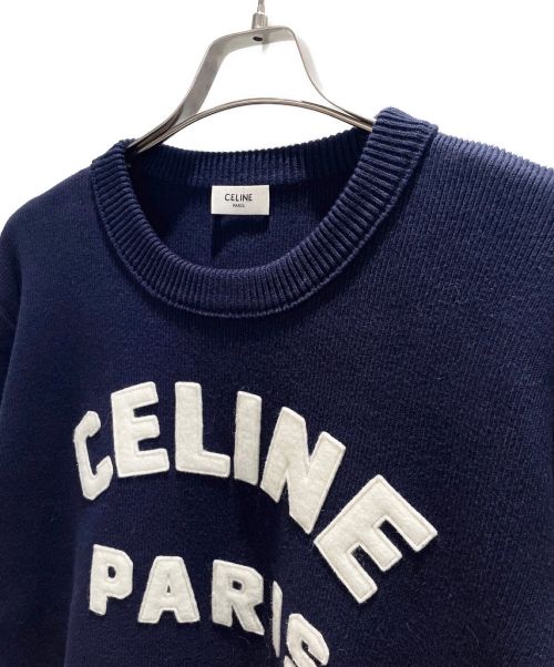 CELINE（セリーヌ）CELINE (セリーヌ) フロック ロゴ ニット セーター ネイビー サイズ:XLの古着・服飾アイテム