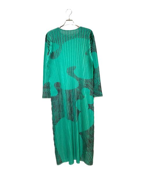 PLEATS PLEASE（プリーツプリーズ）PLEATS PLEASE (プリーツプリーズ) 総柄プリントワンピース グリーン サイズ:3の古着・服飾アイテム