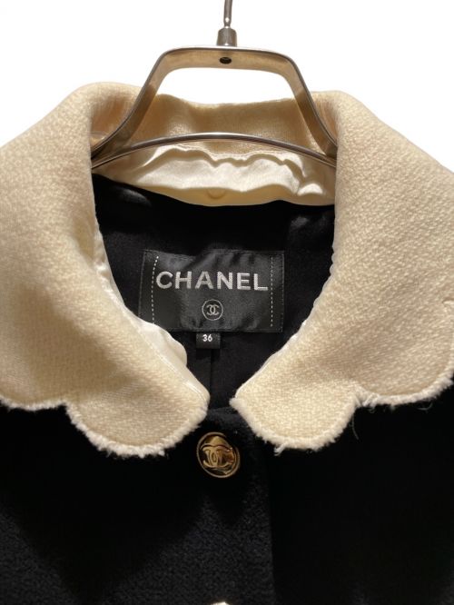 CHANEL（シャネル）CHANEL (シャネル) Coco button silk and wool coat ブラック×アイボリー サイズ:36の古着・服飾アイテム