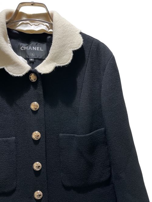 CHANEL（シャネル）CHANEL (シャネル) Coco button silk and wool coat ブラック×アイボリー サイズ:36の古着・服飾アイテム