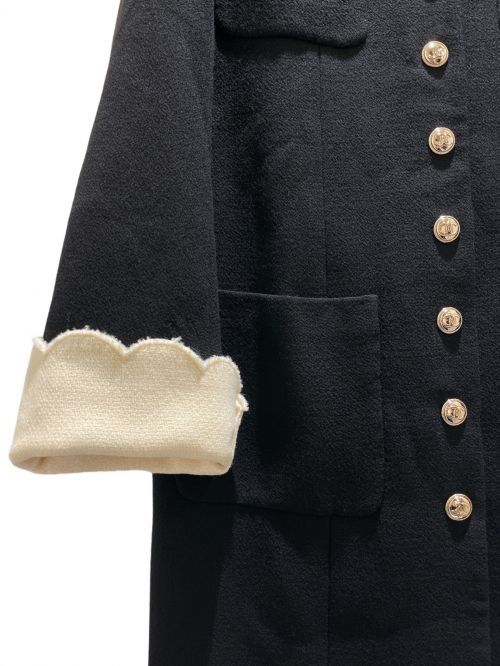CHANEL（シャネル）CHANEL (シャネル) Coco button silk and wool coat ブラック×アイボリー サイズ:36の古着・服飾アイテム