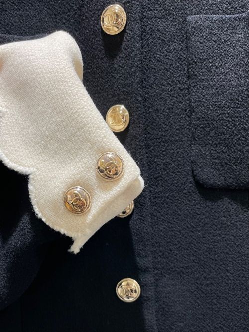 CHANEL（シャネル）CHANEL (シャネル) Coco button silk and wool coat ブラック×アイボリー サイズ:36の古着・服飾アイテム