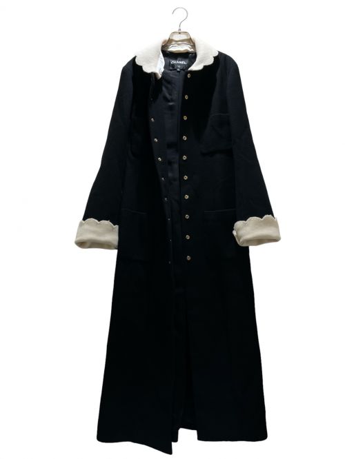 CHANEL（シャネル）CHANEL (シャネル) Coco button silk and wool coat ブラック×アイボリー サイズ:36の古着・服飾アイテム