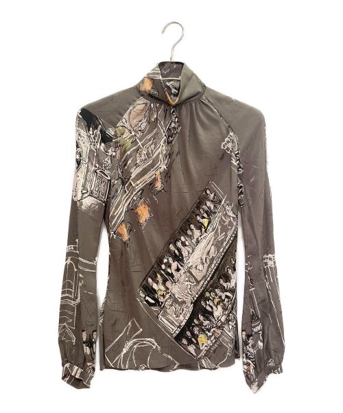 HERMES（エルメス）HERMES (エルメス) シルク 総柄ブラウス グレー サイズ:36の古着・服飾アイテム