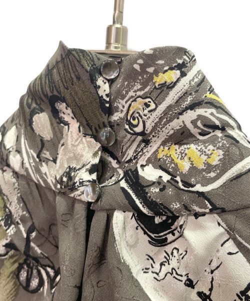 HERMES（エルメス）HERMES (エルメス) シルク 総柄ブラウス グレー サイズ:36の古着・服飾アイテム