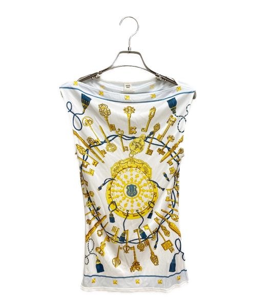 HERMES（エルメス）HERMES (エルメス) 鍵柄ノースリーブシルクカットソー ホワイト サイズ:34の古着・服飾アイテム