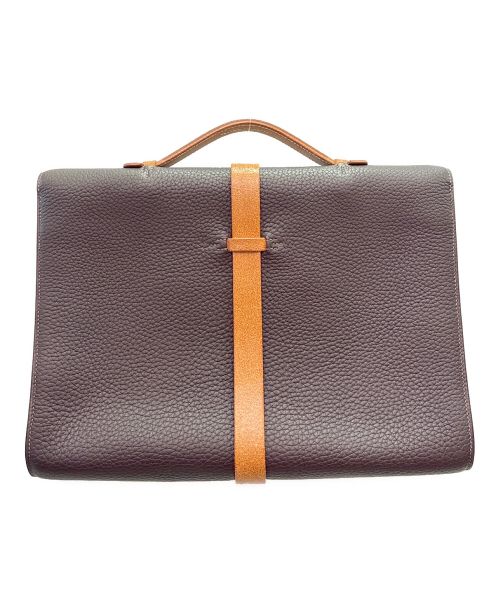 HERMES（エルメス）HERMES (エルメス) エトリヴィエール ドキュメント ブリーフケース/シルバー金具/フィヨルド/ブラウン/▢H刻印 ブラウンの古着・服飾アイテム