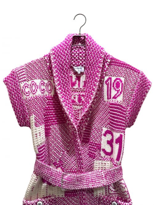 CHANEL（シャネル）CHANEL (シャネル) カシミヤニットガウンコート ピンク×ホワイト サイズ:34の古着・服飾アイテム