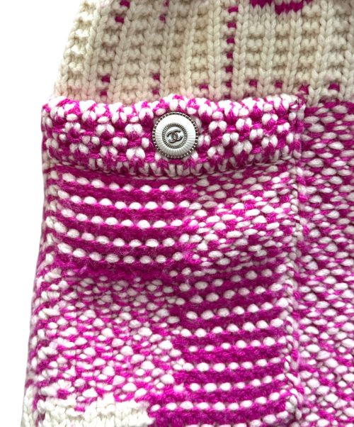 CHANEL（シャネル）CHANEL (シャネル) カシミヤニットガウンコート ピンク×ホワイト サイズ:34の古着・服飾アイテム