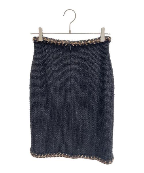 CHANEL（シャネル）CHANEL (シャネル) ツイードスカート ブラック×ゴールド サイズ:34の古着・服飾アイテム
