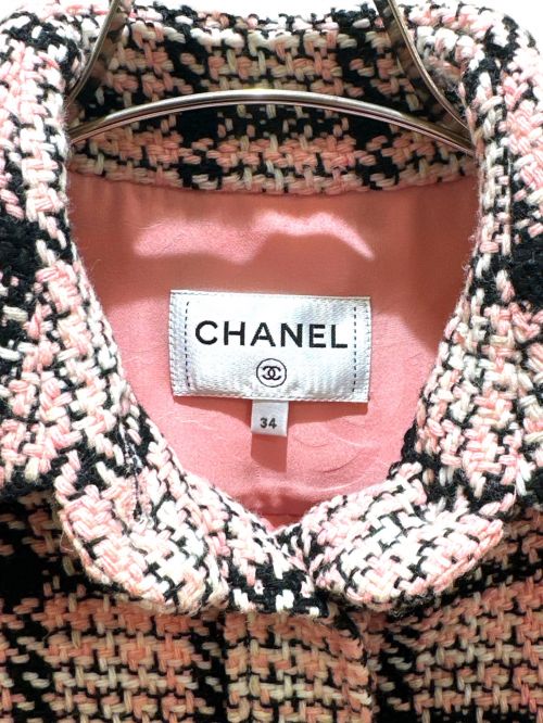 CHANEL（シャネル）CHANEL (シャネル) ツイードシャツジャケット ピンク×ブラック サイズ:34の古着・服飾アイテム