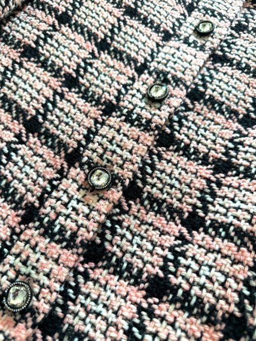 CHANEL（シャネル）CHANEL (シャネル) ツイードシャツジャケット ピンク×ブラック サイズ:34の古着・服飾アイテム