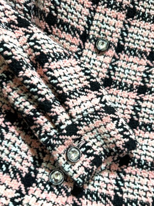 CHANEL（シャネル）CHANEL (シャネル) ツイードシャツジャケット ピンク×ブラック サイズ:34の古着・服飾アイテム