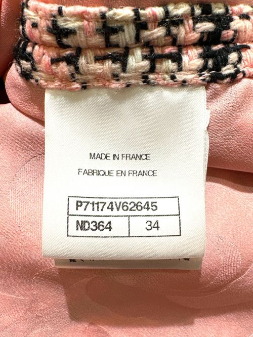 CHANEL（シャネル）CHANEL (シャネル) ツイードシャツジャケット ピンク×ブラック サイズ:34の古着・服飾アイテム