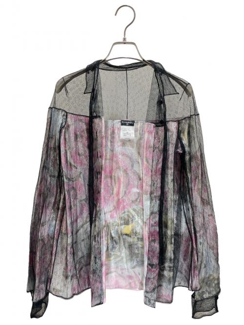 CHANEL（シャネル）CHANEL (シャネル) 花柄レースブラウス ブラック×ピンク サイズ:38の古着・服飾アイテム