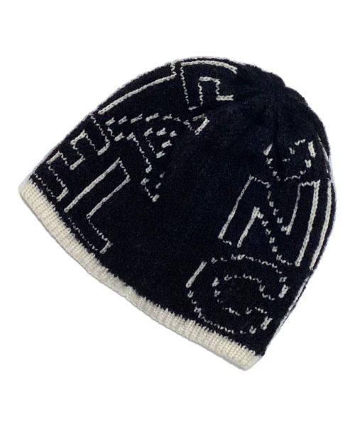 CHANEL（シャネル）CHANEL (シャネル) カシミヤ混ロゴニット帽 ブラック×ホワイトの古着・服飾アイテム