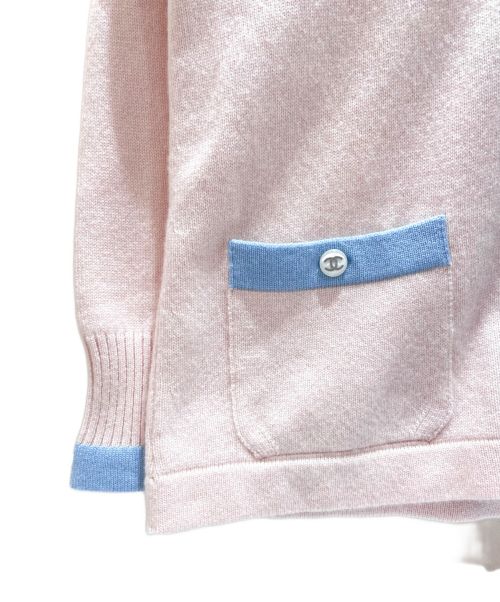 CHANEL（シャネル）CHANEL (シャネル) ココボタンカシミヤニットカーディガン ライトピンク×ブルー サイズ:36の古着・服飾アイテム