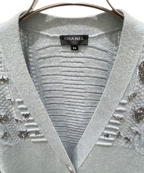 CHANEL（シャネル）CHANEL (シャネル) カシミヤニットカーディガン ライトグレー サイズ:34の古着・服飾アイテム