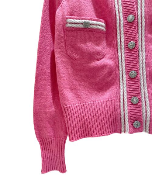 CHANEL（シャネル）CHANEL (シャネル) ココボタンカシミヤニットカーディガン ピンク×ホワイト サイズ:36の古着・服飾アイテム