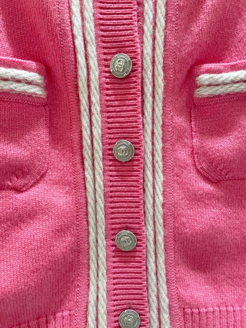 CHANEL（シャネル）CHANEL (シャネル) ココボタンカシミヤニットカーディガン ピンク×ホワイト サイズ:36の古着・服飾アイテム