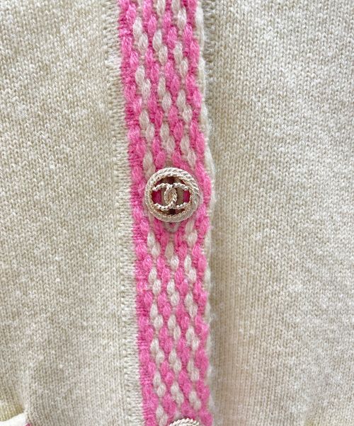 CHANEL（シャネル）CHANEL (シャネル) ココボタンカシミヤニットカーディガン ベージュ×ピンク サイズ:36の古着・服飾アイテム