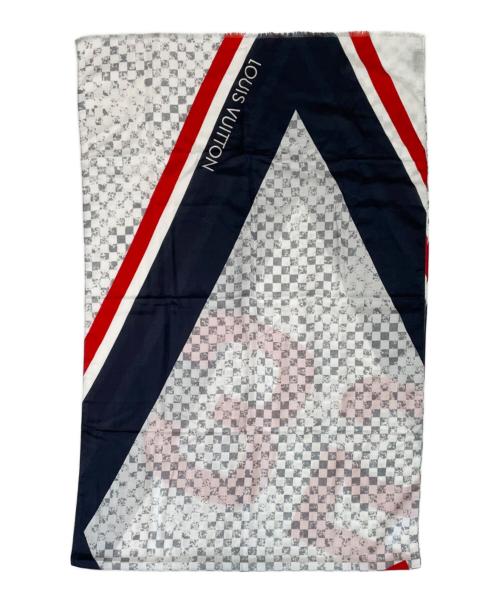LOUIS VUITTON（ルイ ヴィトン）LOUIS VUITTON (ルイ ヴィトン) LV CUP アメリカ ダミエ･アズール シルク混 ストール ネイビー×レッド サイズ:200の古着・服飾アイテム