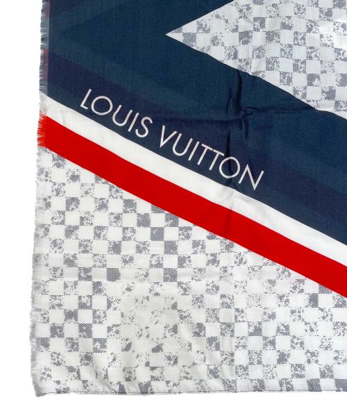 LOUIS VUITTON（ルイ ヴィトン）LOUIS VUITTON (ルイ ヴィトン) LV CUP アメリカ ダミエ･アズール シルク混 ストール ネイビー×レッド サイズ:200の古着・服飾アイテム