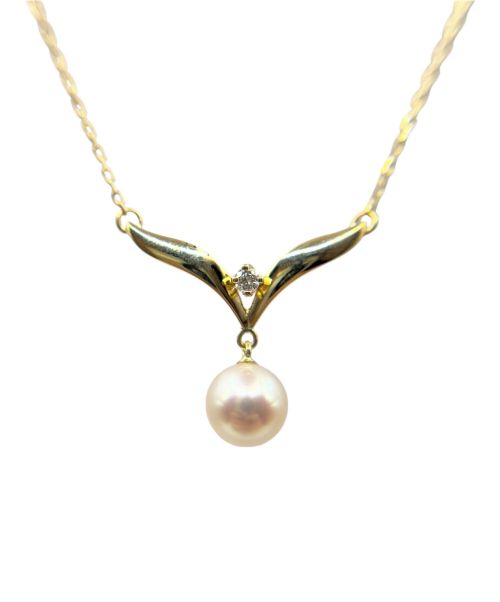 MIKIMOTO（ミキモト）MIKIMOTO (ミキモト) K18YG アコヤパール Vバンドトップ ダイヤ ネックレス サイズ:7.0mm/40.5cmの古着・服飾アイテム