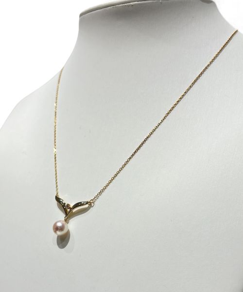 MIKIMOTO（ミキモト）MIKIMOTO (ミキモト) K18YG アコヤパール Vバンドトップ ダイヤ ネックレス サイズ:7.0mm/40.5cmの古着・服飾アイテム
