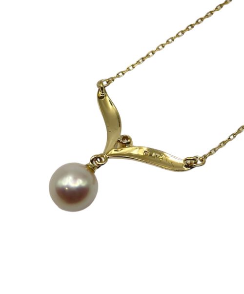 MIKIMOTO（ミキモト）MIKIMOTO (ミキモト) K18YG アコヤパール Vバンドトップ ダイヤ ネックレス サイズ:7.0mm/40.5cmの古着・服飾アイテム