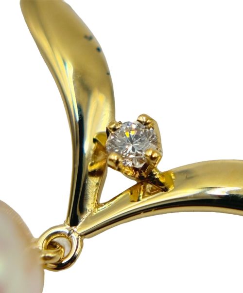 MIKIMOTO（ミキモト）MIKIMOTO (ミキモト) K18YG アコヤパール Vバンドトップ ダイヤ ネックレス サイズ:7.0mm/40.5cmの古着・服飾アイテム