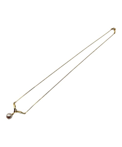 MIKIMOTO（ミキモト）MIKIMOTO (ミキモト) K18YG アコヤパール Vバンドトップ ダイヤ ネックレス サイズ:7.0mm/40.5cmの古着・服飾アイテム