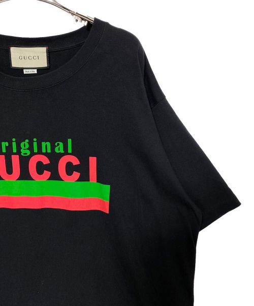 GUCCI（グッチ）GUCCI (グッチ) プリントロゴオーバーサイズTシャツ ブラック サイズ:Lの古着・服飾アイテム