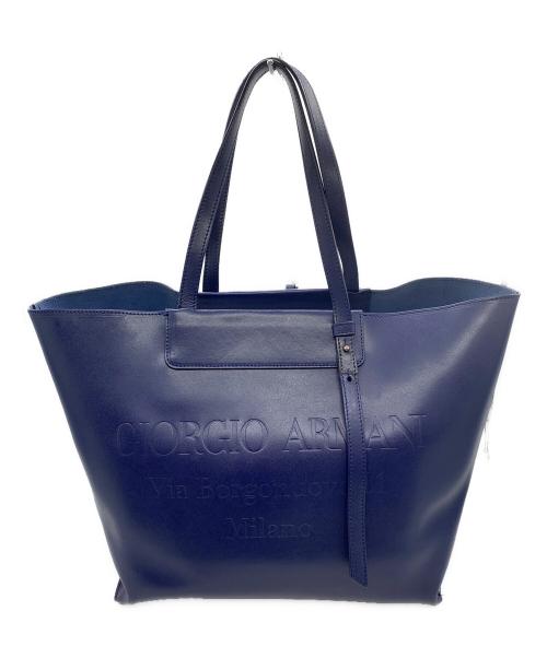 GIORGIO ARMANI（ジョルジョアルマーニ）GIORGIO ARMANI (ジョルジョアルマーニ) レザートートバッグ ブルーの古着・服飾アイテム