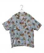 PAPASパパス）の古着「リネンアロハシャツ」｜ライトブルー