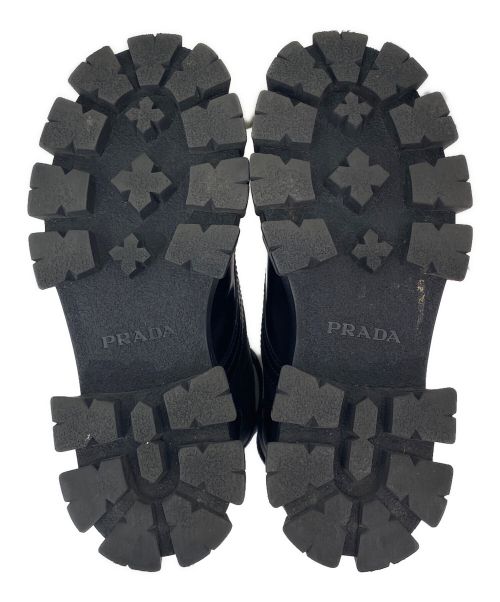 PRADA（プラダ）PRADA (プラダ) モノリス ポーチ付 ブラッシュドレザーx Re-Nylon ブーツ ブラック サイズ:38の古着・服飾アイテム