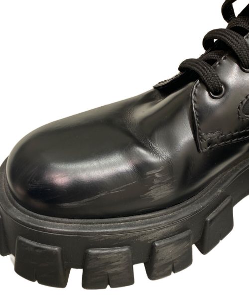 PRADA（プラダ）PRADA (プラダ) モノリス ポーチ付 ブラッシュドレザーx Re-Nylon ブーツ ブラック サイズ:38の古着・服飾アイテム