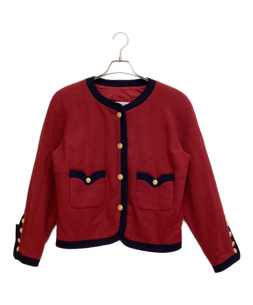 CHANEL（シャネル）CHANEL (シャネル) Collarless Wool Jacket（カラーレスウールジャケット） レッド サイズ:38の古着・服飾アイテム