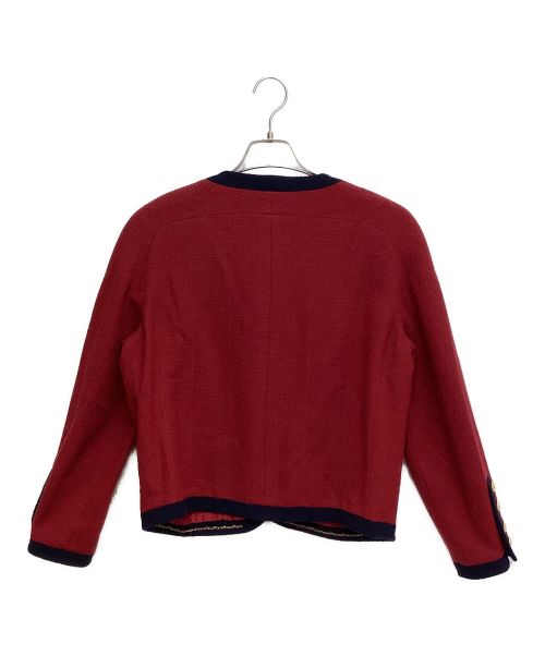 CHANEL（シャネル）CHANEL (シャネル) Collarless Wool Jacket（カラーレスウールジャケット） レッド サイズ:38の古着・服飾アイテム