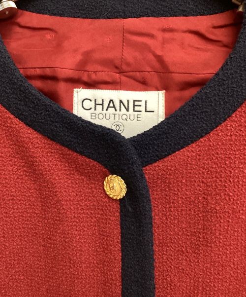 CHANEL（シャネル）CHANEL (シャネル) Collarless Wool Jacket（カラーレスウールジャケット） レッド サイズ:38の古着・服飾アイテム